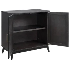 Ezra 2-Door Dark Brown Cabinet With Gold Handle Opening Sales