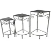 Fan Shaped Wood Top Plant Stand With Rustic Double Tube Metal Leg, Large Promotion