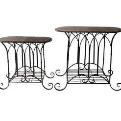 Oval Wood Top Gothic Table With Brown Arch Decorative Metal, Small Good Quality