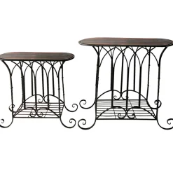 Oval Wood Top Gothic Table With Brown Arch Decorative Metal, Large Exquisite Gifts